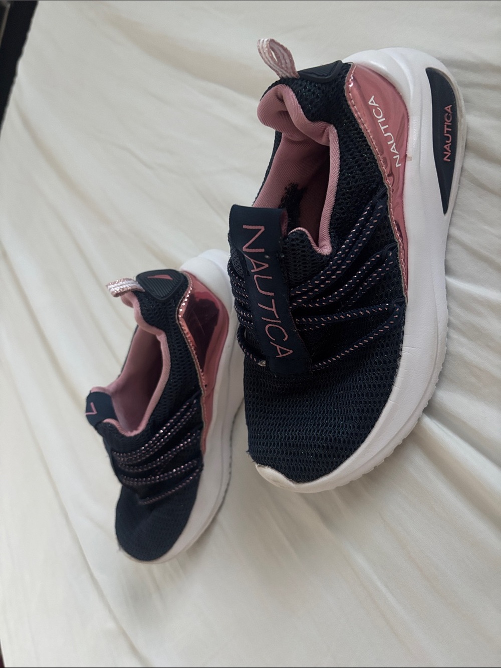 Nautica Navy Mesh Sneakers with Pink Accents 13c rose gold and blue